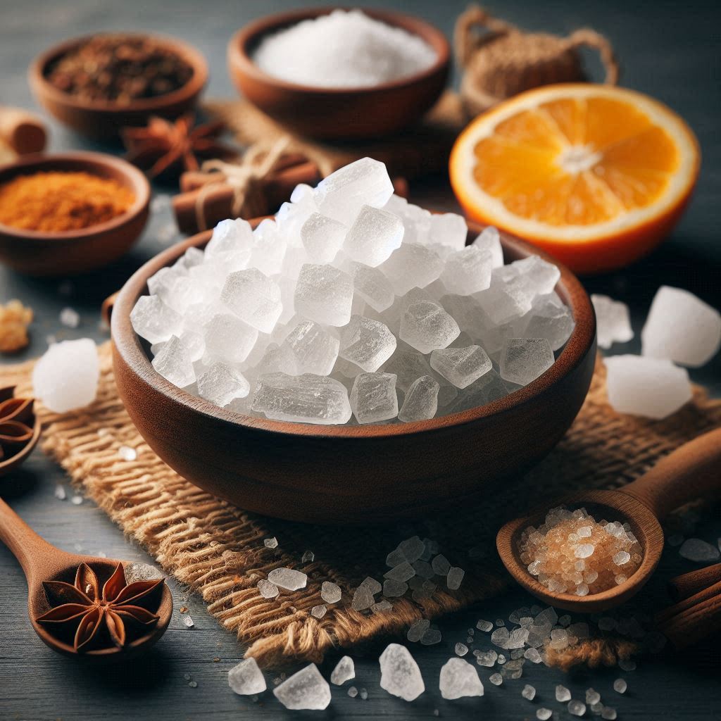 Rock Candy, a crystallized form of sugar used in Ayurveda, known for its cooling, soothing, and sweet qualities, referred to as Sita in Sanskrit (meaning white).