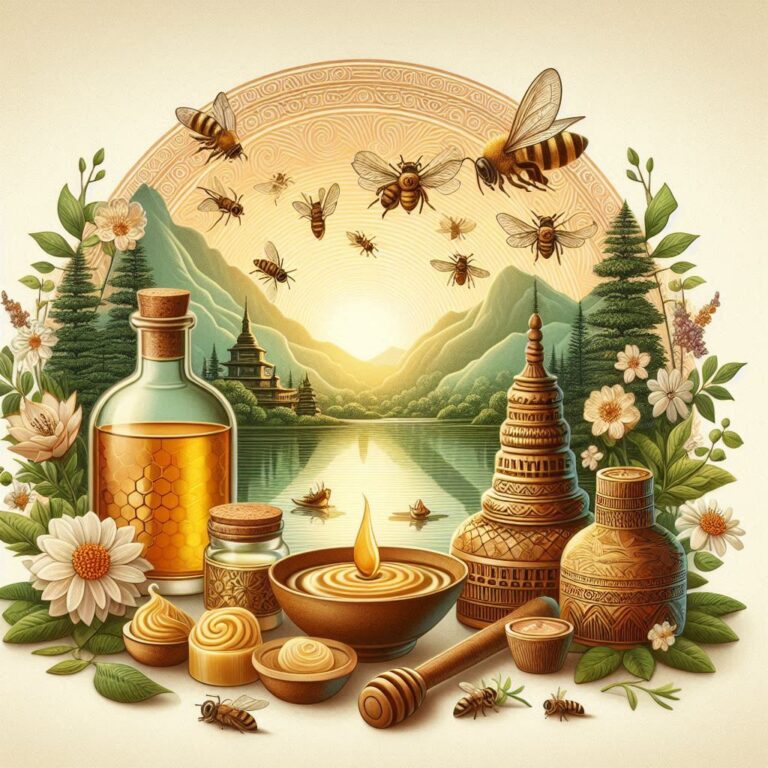 Sikta Taila (Beeswax Oil)_ Uses and Benefits in Ayurveda, including skin healing, wound care, soothing inflammation, moisturizing, and antibacterial properties, depicted in a serene and natural Ayurvedic setting
