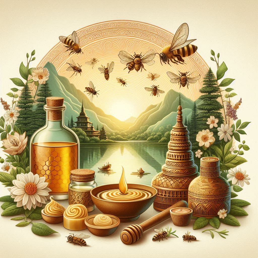 Sikta Taila (Beeswax Oil)_ Uses and Benefits in Ayurveda, including skin healing, wound care, soothing inflammation, moisturizing, and antibacterial properties, depicted in a serene and natural Ayurvedic setting
