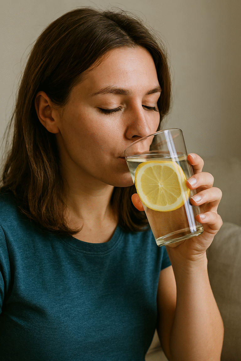 Ayurvedic benefits of lemon water a woman drinking lemon