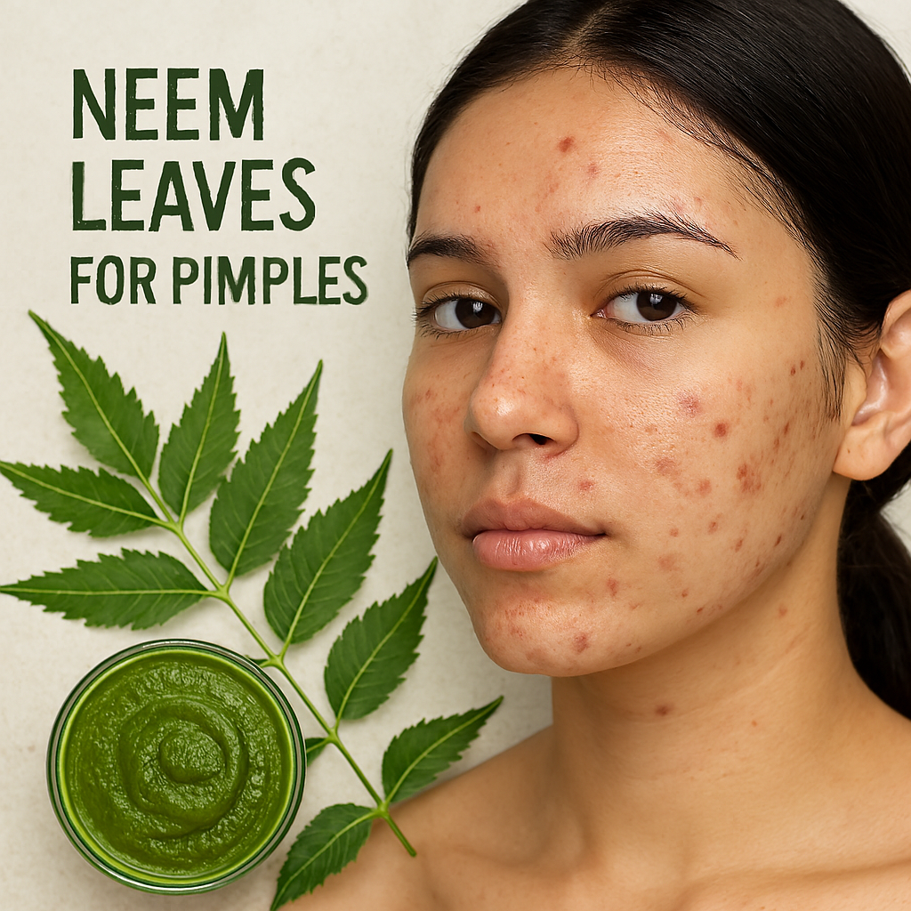 Applying neem leaves paste on acne-prone skin